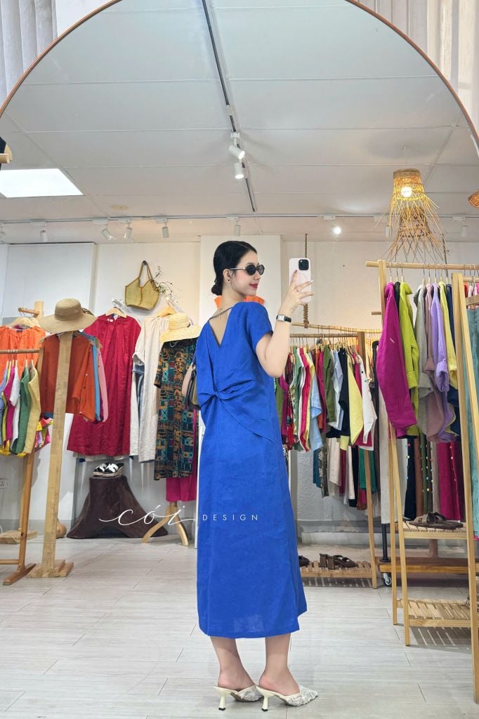 Đầm suông xoắn lưng linen tưng premium Cói Design