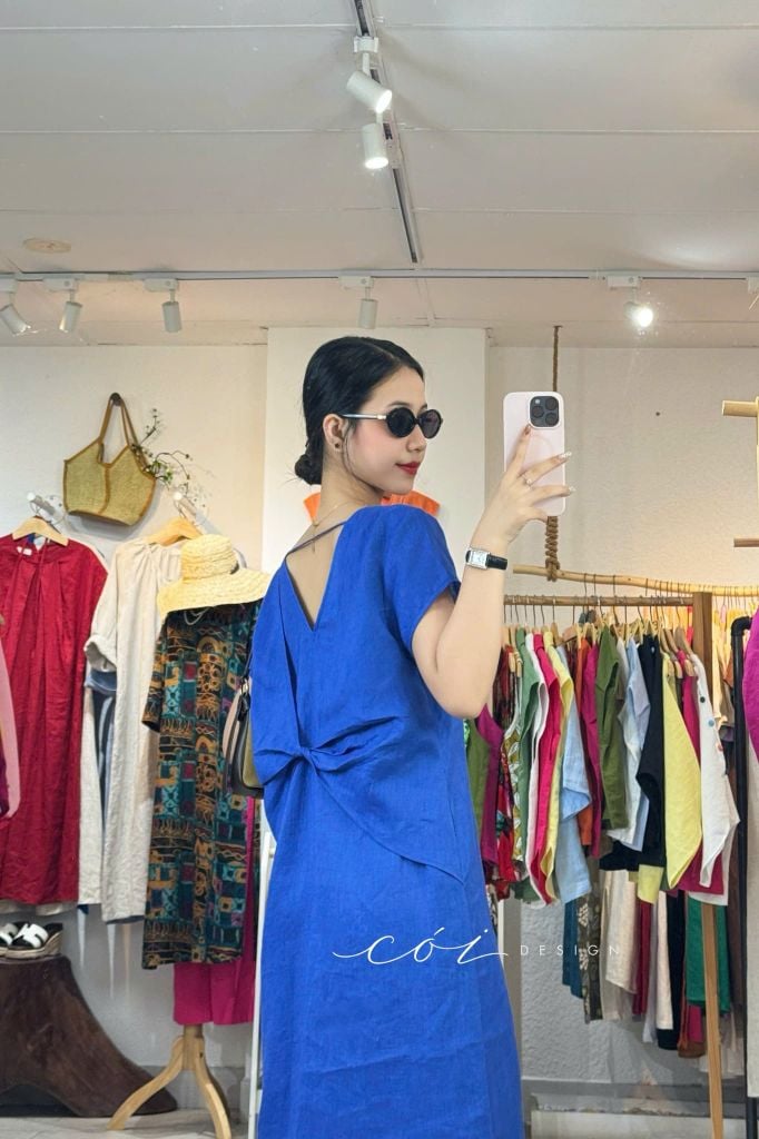Đầm suông xoắn lưng linen tưng premium Cói Design