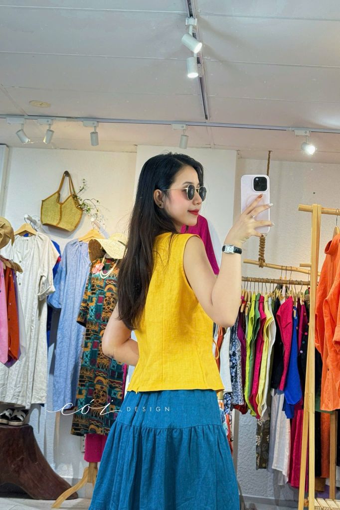 Áo sát nách phối nơ linen tưng premium Cói Design