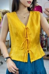 Áo sát nách phối nơ linen tưng premium Cói Design