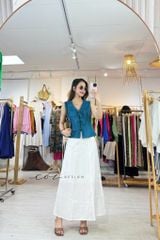 Áo sát nách phối nơ linen tưng premium Cói Design