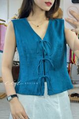 Áo sát nách phối nơ linen tưng premium Cói Design