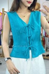 Áo sát nách phối nơ linen tưng premium Cói Design