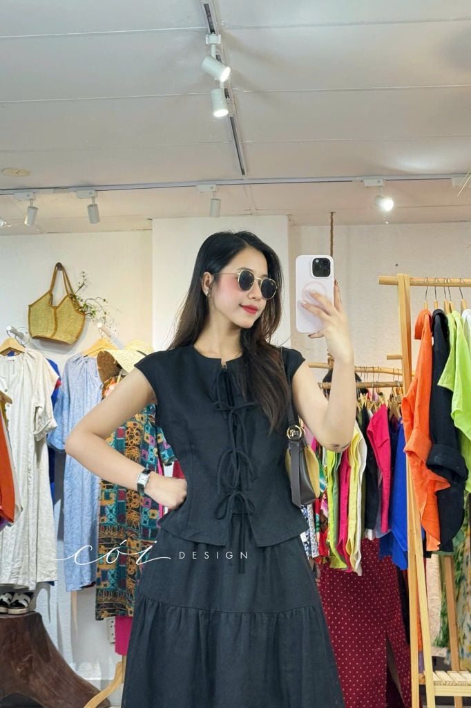 Chân váy dáng dài 1 tầng linen tưng premium Cói Design