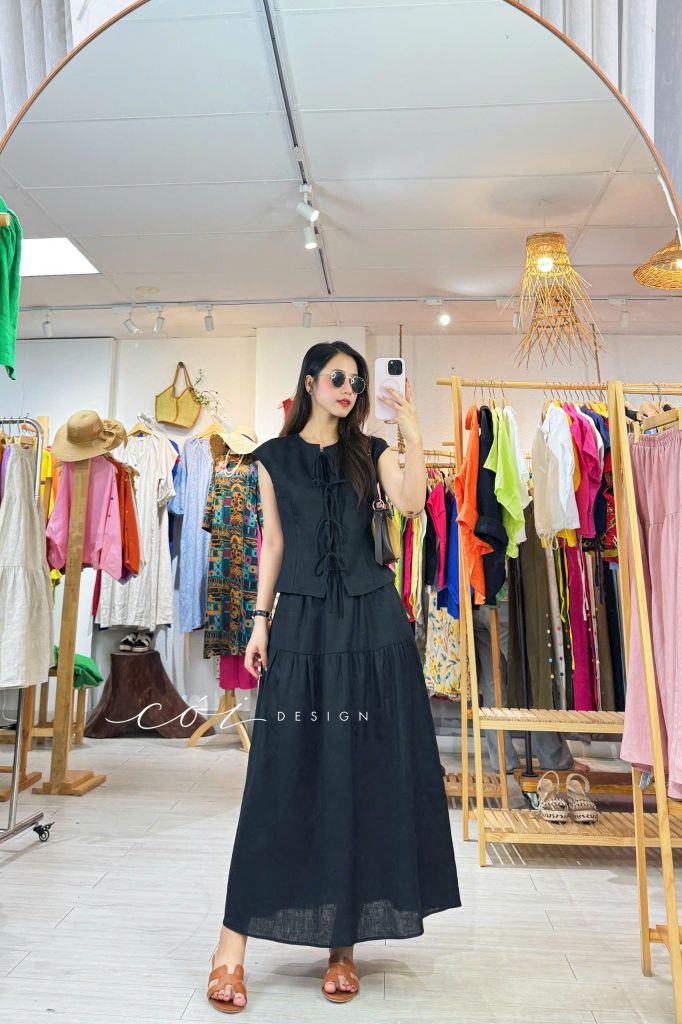 Chân váy dáng dài 1 tầng linen tưng premium Cói Design