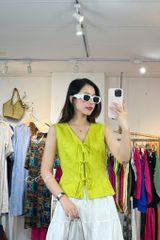 Áo sát nách phối nơ linen tưng premium Cói Design