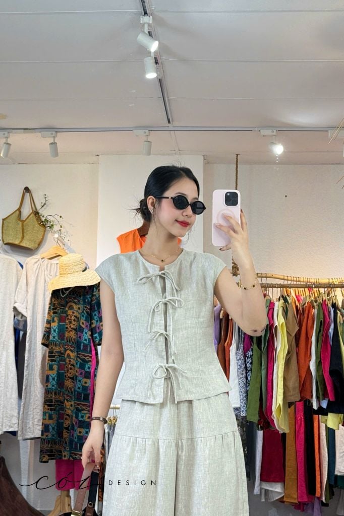 Quần 1 tầng suông lưng thun linen tưng premium Cói Design