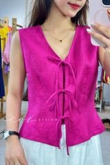 Áo sát nách phối nơ linen tưng premium Cói Design