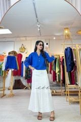 Áo cổ trụ 19 nút bọc màu Linen tưng premium Cói Design