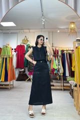 Áo sát nách xếp ly cổ trụ linen tưng premium Cói Design