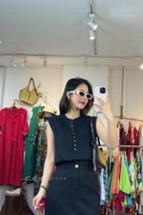 Áo sát nách xếp ly cổ trụ linen tưng premium Cói Design