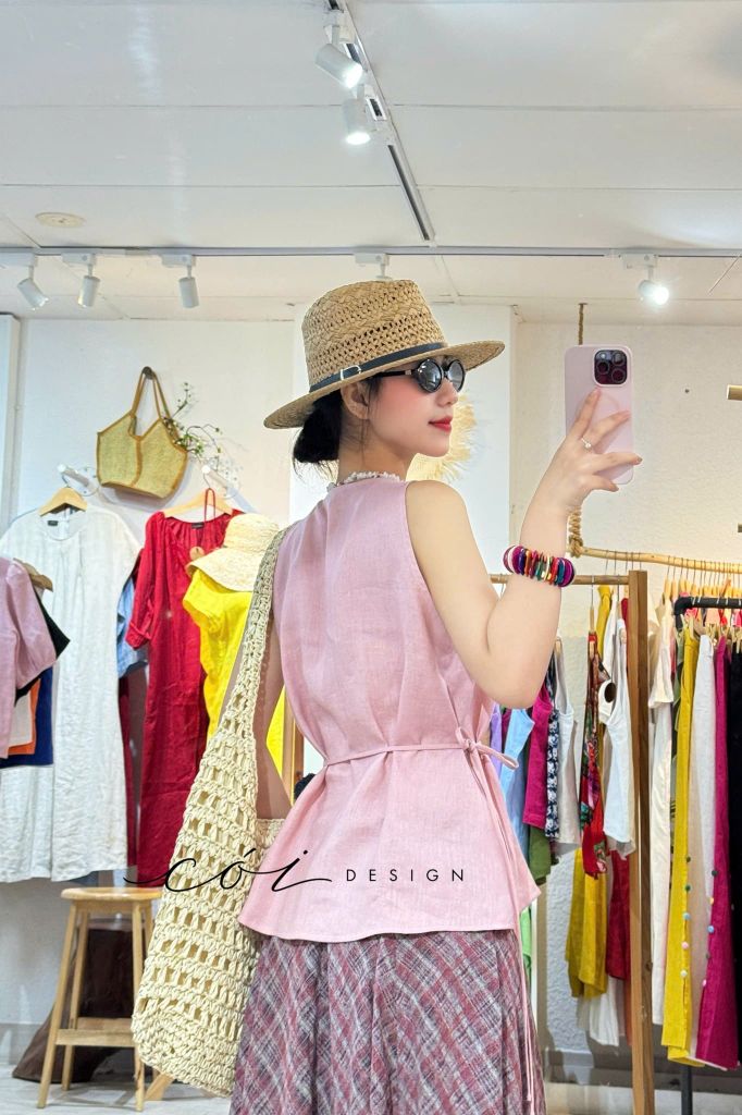 Áo yếm xếp vai linen tưng premium Cói Design