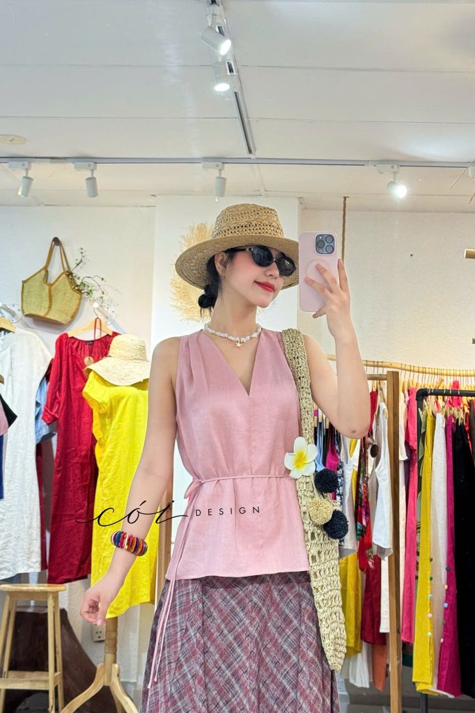 Áo yếm xếp vai linen tưng premium Cói Design