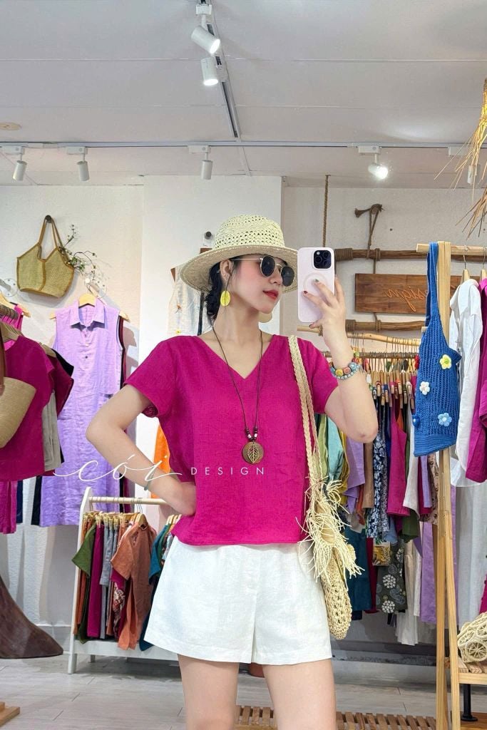 Áo xoắn lưng linen tưng premium Cói Design