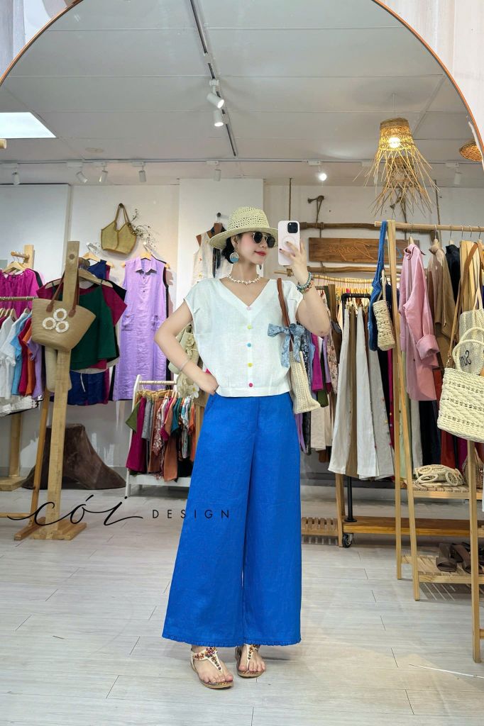 Quần suông phối bèo lai túi linen tưng premium Cói Design