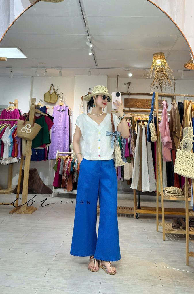 Quần suông phối bèo lai túi linen tưng premium Cói Design