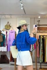 Áo tay phồng phối nơ lưng linen tưng premium Cói Design