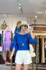 Áo tay phồng phối nơ lưng linen tưng premium Cói Design