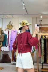 Áo tay phồng phối nơ lưng linen tưng premium Cói Design