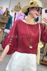 Áo tay phồng phối nơ lưng linen tưng premium Cói Design