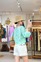 Áo tay phồng phối nơ lưng linen tưng premium Cói Design