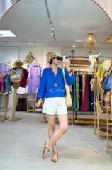 Áo cổ trụ 19 nút bọc màu Linen tưng premium Cói Design
