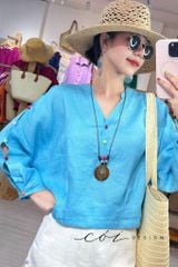 Áo cổ trụ 19 nút bọc màu Linen tưng premium Cói Design