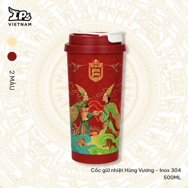  Cốc nước giữ nhiệt màu Đỏ họa tiết IP Hùng Vương 500ml (AHV-015) 