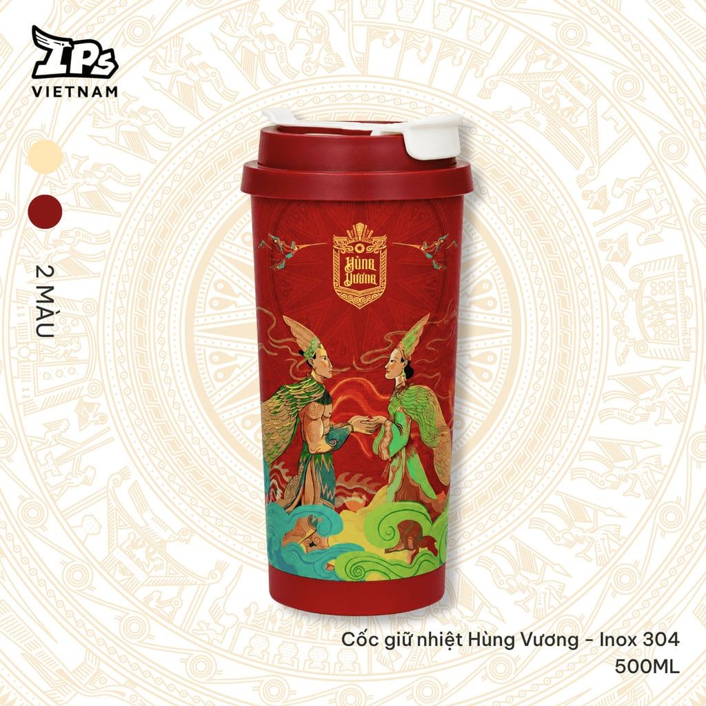  Cốc nước giữ nhiệt màu Đỏ họa tiết IP Hùng Vương 500ml (AHV-015) 