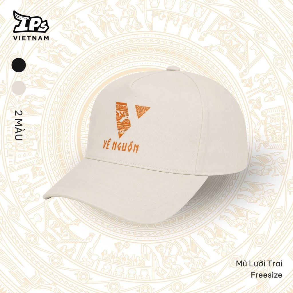  Mũ lưỡi trai màu Kem vải kaki cotton thêu logo IP Hùng Vương (AHV-010) 