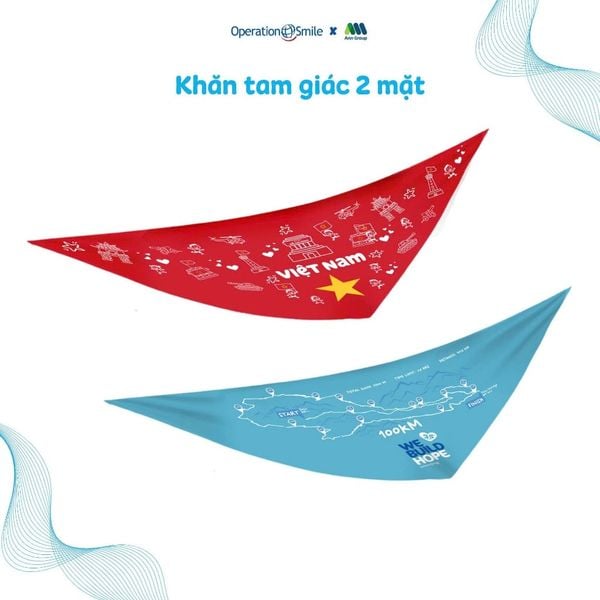  Khăn Lụa Tam Giác BANDANA  – Lụa Satin Cao Cấp màu xanh đỏ in chủ đề WE BUILD HOPE 