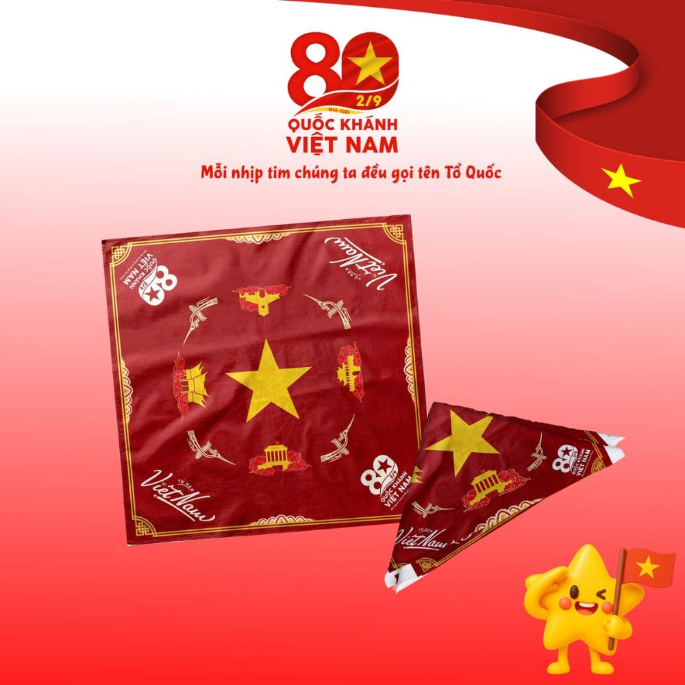  Khăn Lụa BANDANA  – Lụa Satin Cao Cấp in chủ đề Tổ Quốc - Kỷ niệm 80 năm Quốc Khánh Việt Nam 