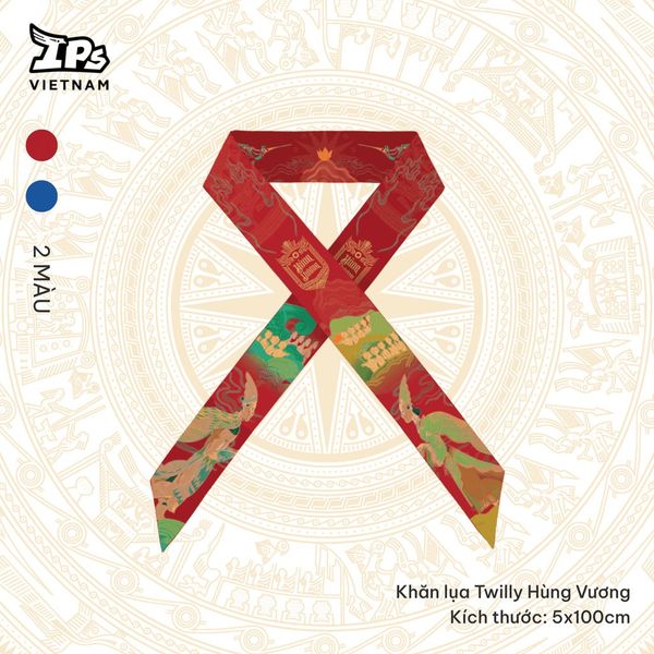  Khăn lụa Twilly Đỏ họa tiết IP Hùng Vương AHV - 006 