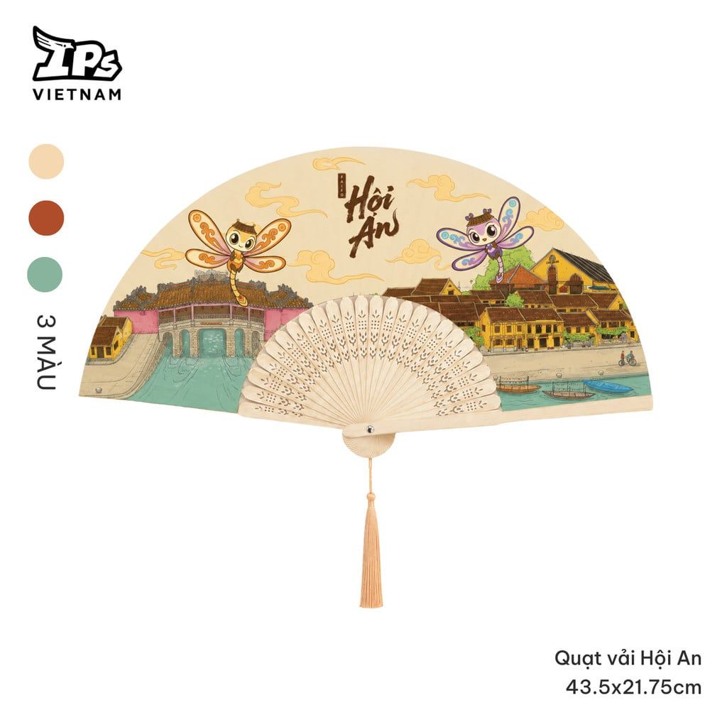  Quạt tay vải họa tiết Chùa Cầu Hội An IP Hội An Mer – 43.5x21.75 cm 