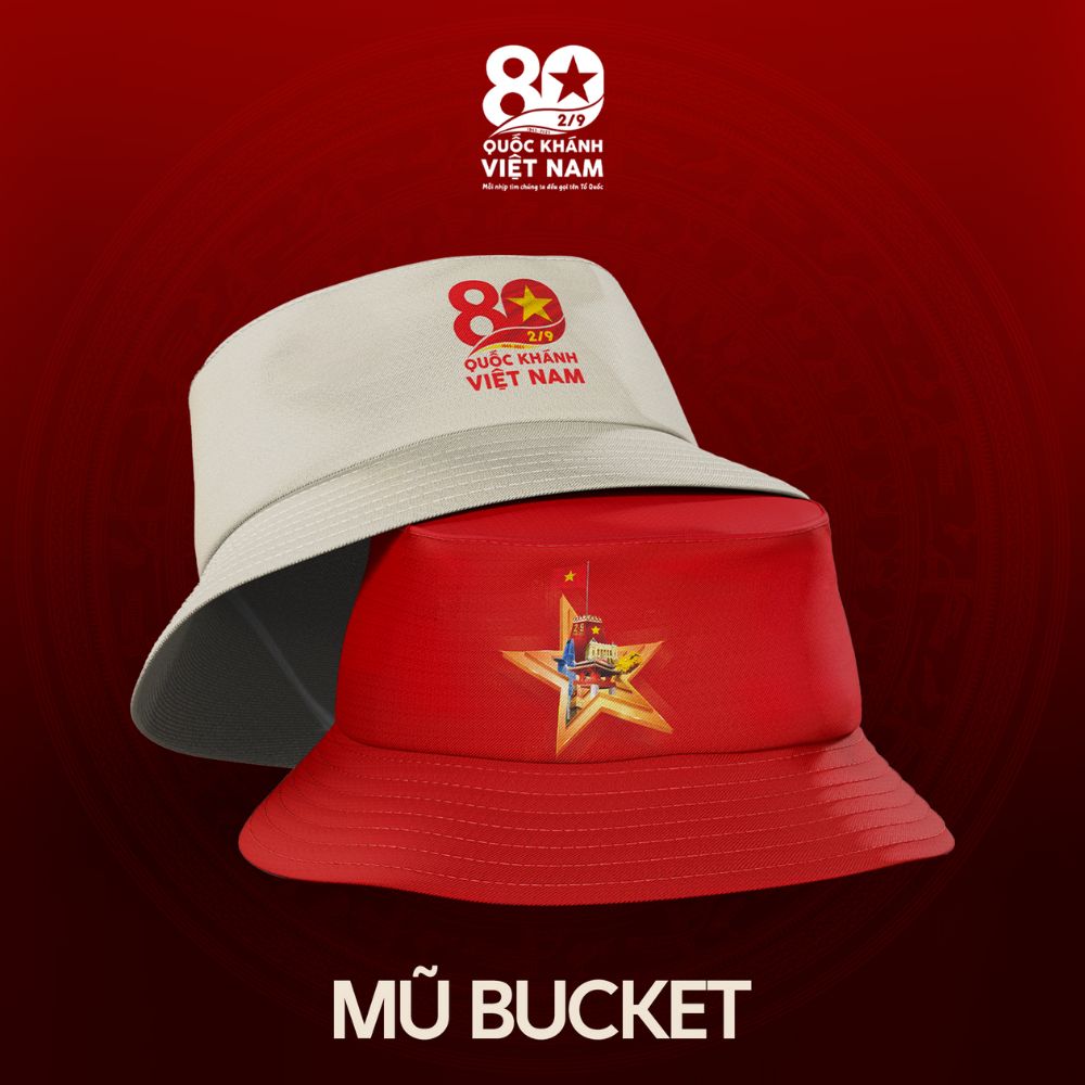  Mũ Bucket Concert Quốc Gia 2025 dạng dây rút 2 màu Trắng - Kỷ niệm 80 năm Quốc Khánh Việt Nam 