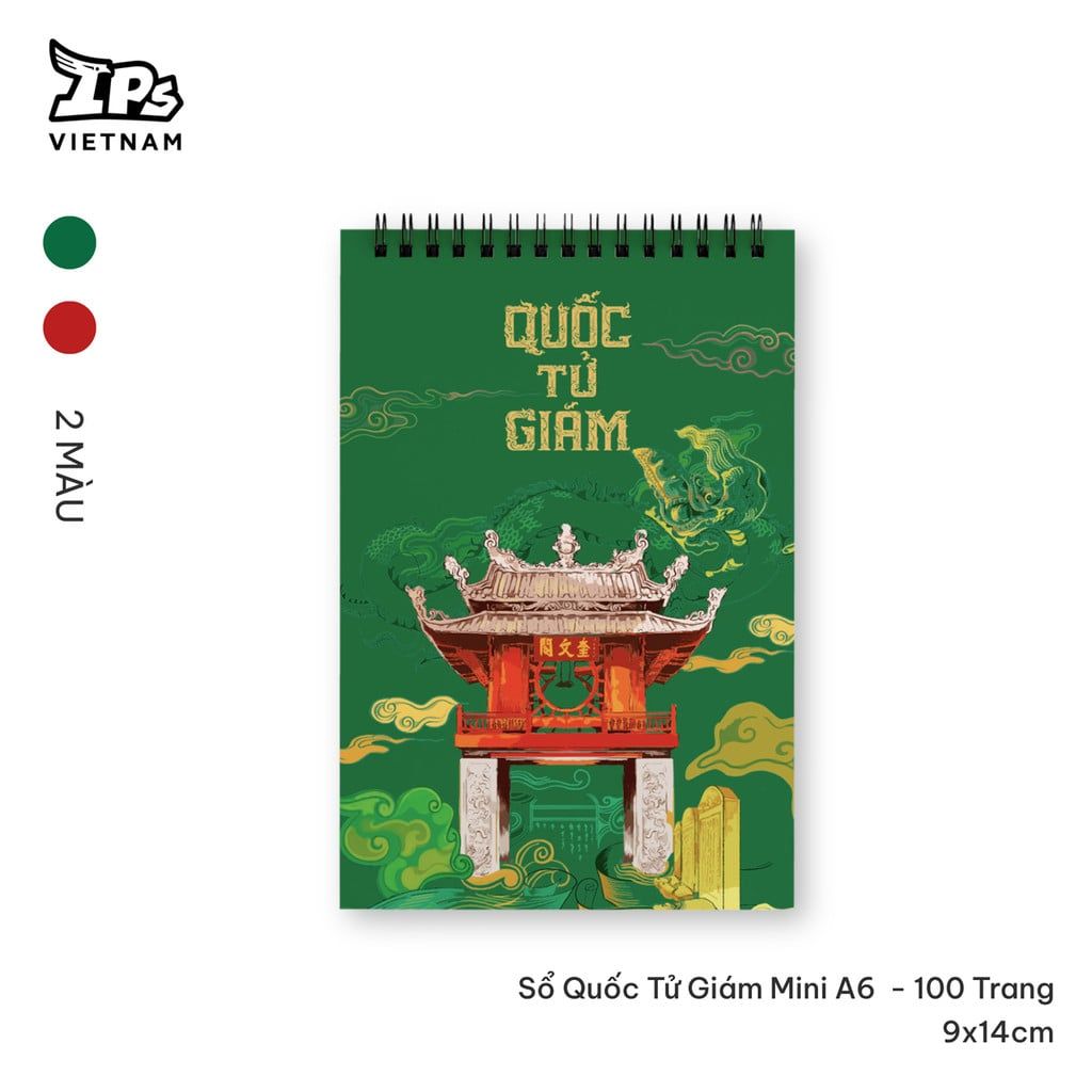  Sổ tay gáy xoắn Quốc Tử Giám màu Xanh hoạ tiết IP Văn Miếu 100 trang kích thước 9 x 14 cm 