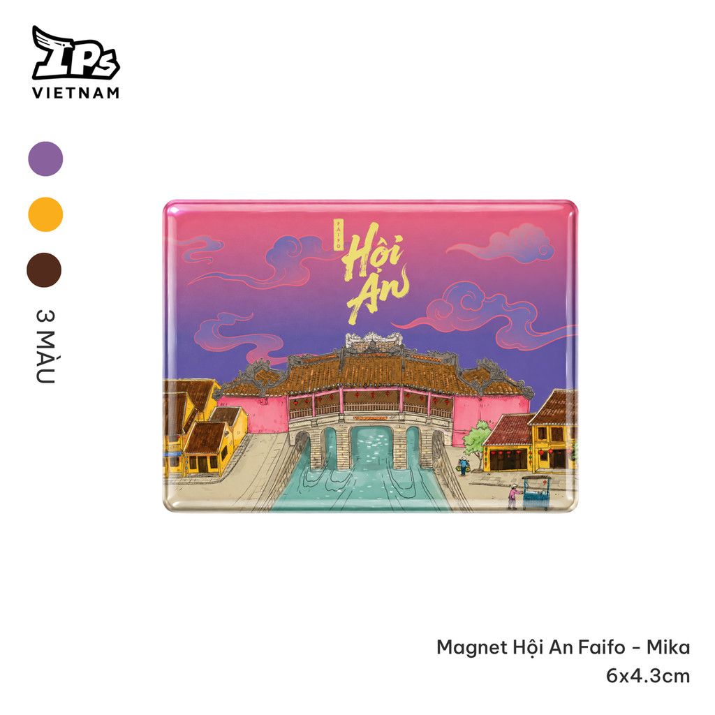  Magnet đính tủ lạnh in hoạ tiết Hội An Faifo - mika màu Nâu kích thước 6x4.3cm 