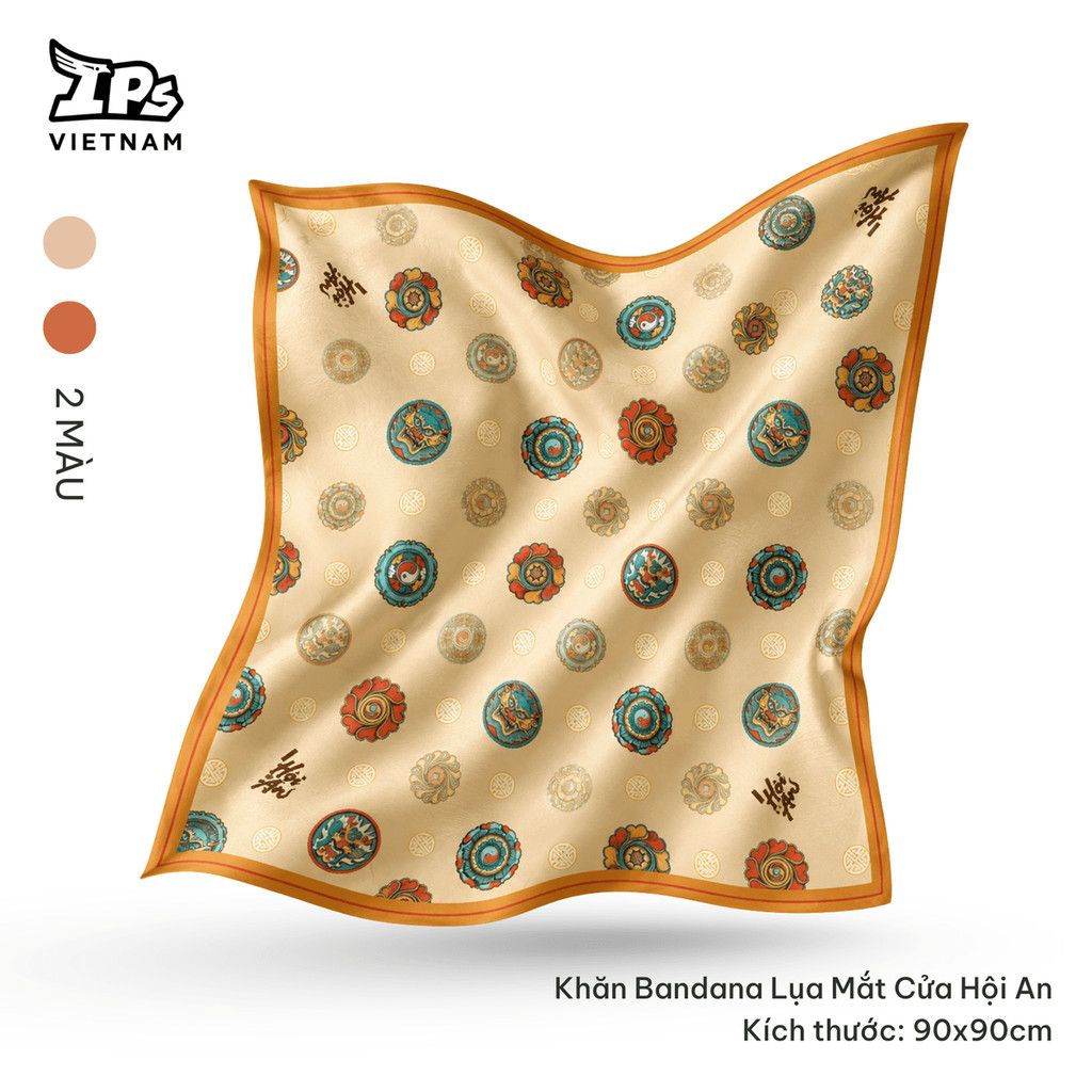  Khăn lụa Bandana lụa mắt cửa Hội An hoạ tiết IP Hội An Mer 