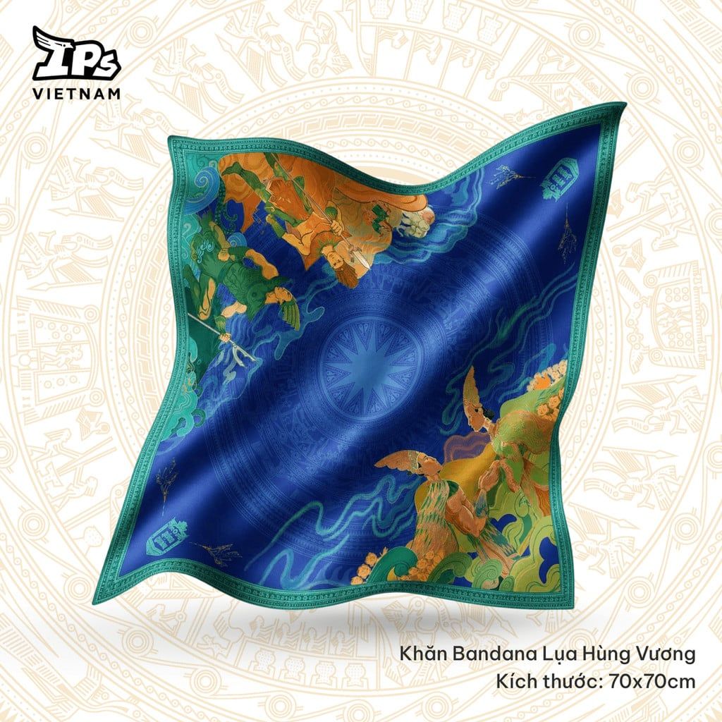  Khăn lụa Bandana Xanh Dương họa tiết IP Hùng Vương AHV - 004 