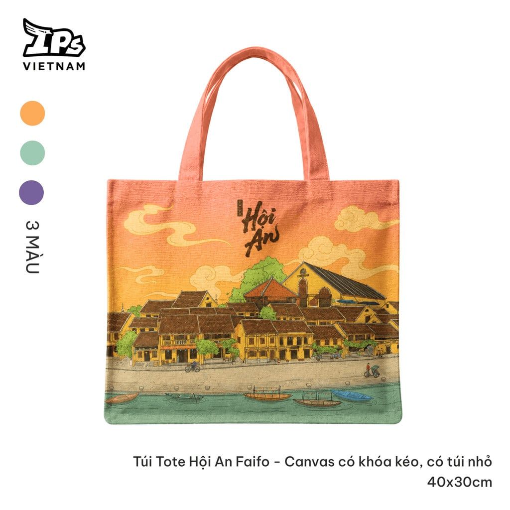  Túi vải canvas màu Cam hoạ tiết IP Hội An Mer 