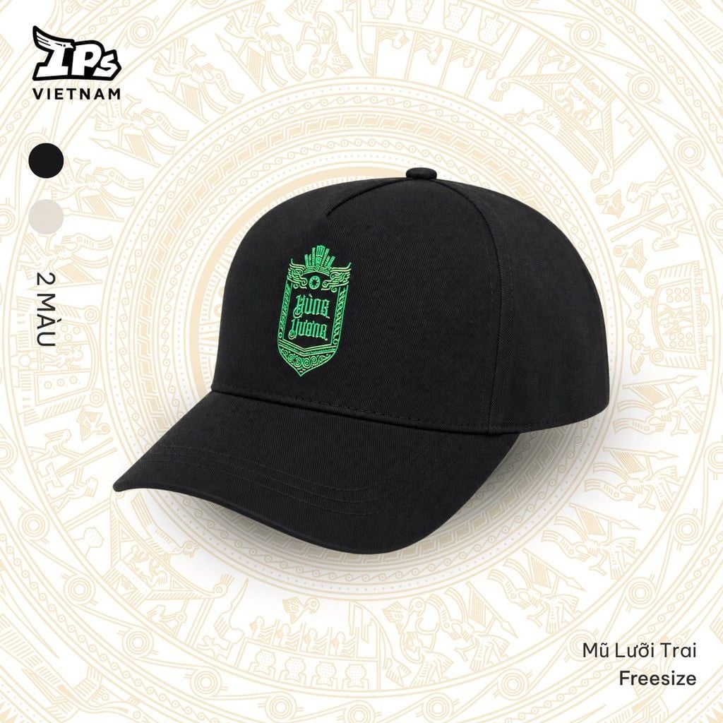  Mũ lưỡi trai Đen vải kaki cotton thêu logo IP Hùng Vương (AHV-010) 