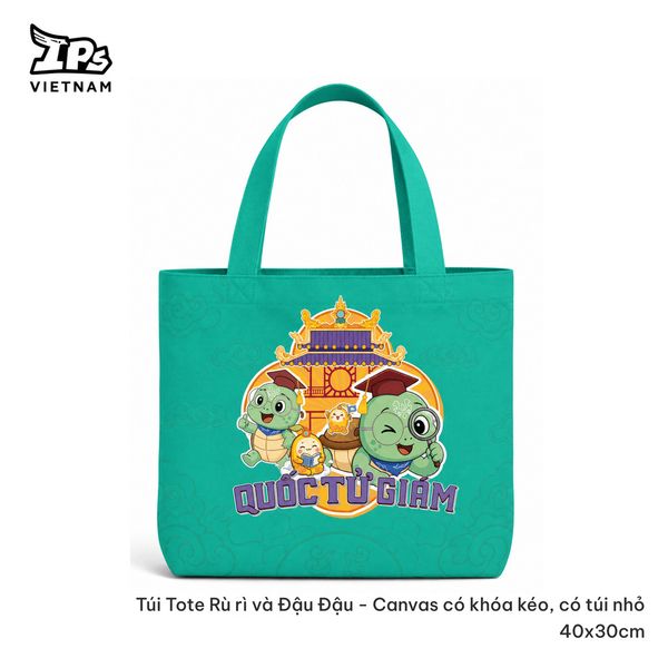  Túi vải tote canvas màu Kem hoạ tiết Rù Rì và Đậu Đậu 