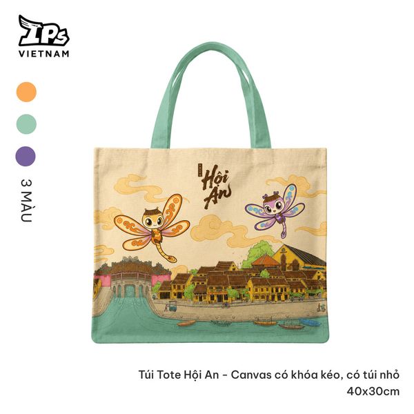  Túi vải canvas màu Cam hoạ tiết IP Hội An Mer 