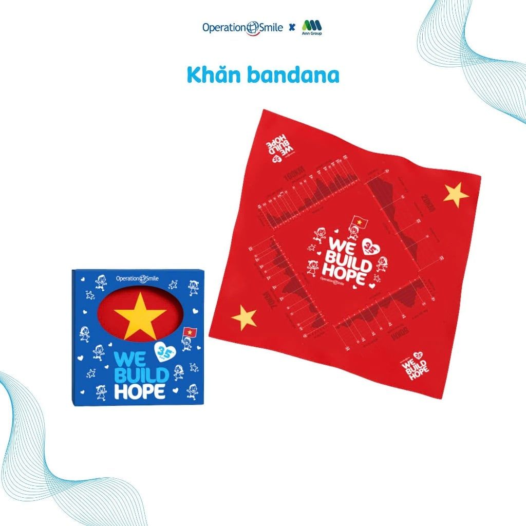  Khăn Lụa BANDANA  – Lụa Satin Cao Cấp màu đỏ in chủ đề WE BUILD HOPE 