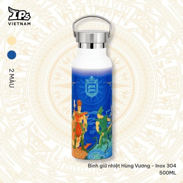  Bình nước giữ nhiệt inox 304 màu Xanh họa tiết IP Hùng Vương 500ml (AHV-015) 