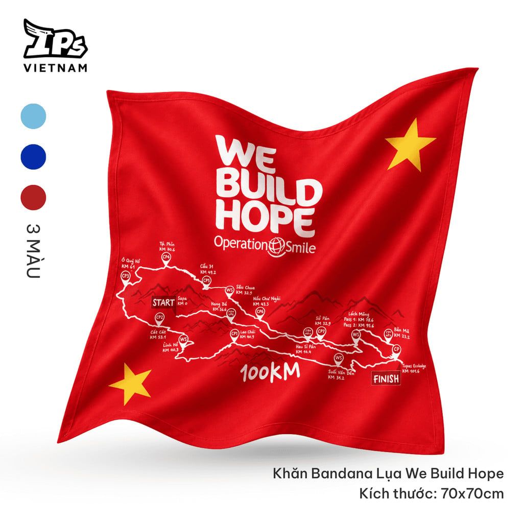  Khăn Bandana WE BUILD HOPE - màu xanh Đỏ - Chất liệu lụa satin 