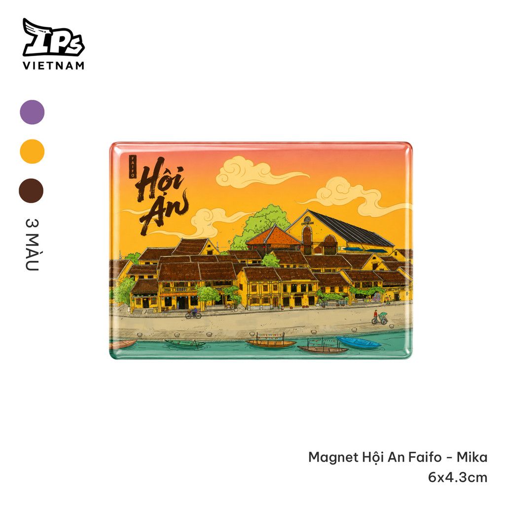  Magnet đính tủ lạnh in hoạ tiết Hội An Faifo - mika màu Nâu kích thước 6x4.3cm 