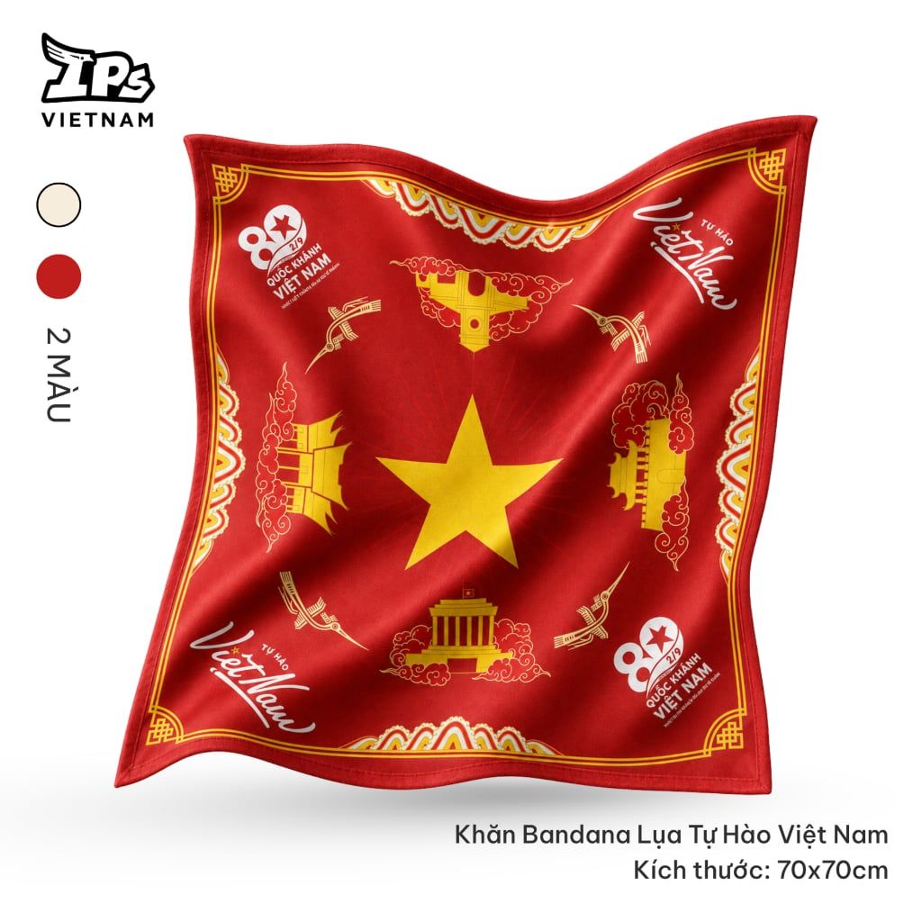  Khăn Lụa BANDANA  – Lụa Satin Cao Cấp in chủ đề Tổ Quốc - Kỷ niệm 80 năm Quốc Khánh Việt Nam 