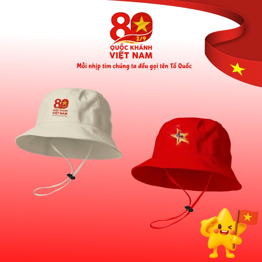  Mũ Bucket Concert Quốc Gia 2025 dạng dây rút 2 màu Trắng - Kỷ niệm 80 năm Quốc Khánh Việt Nam 