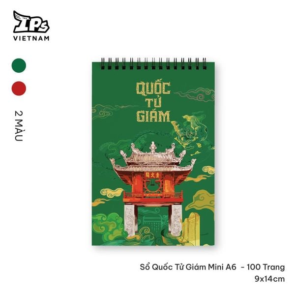  Sổ tay gáy xoắn Quốc Tử Giám màu Đỏ hoạ tiết IP Văn Miếu 100 trang kích thước 9 x 14 cm 